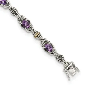 Sterling Silver Gold Amethyst 7.25 Bracelet