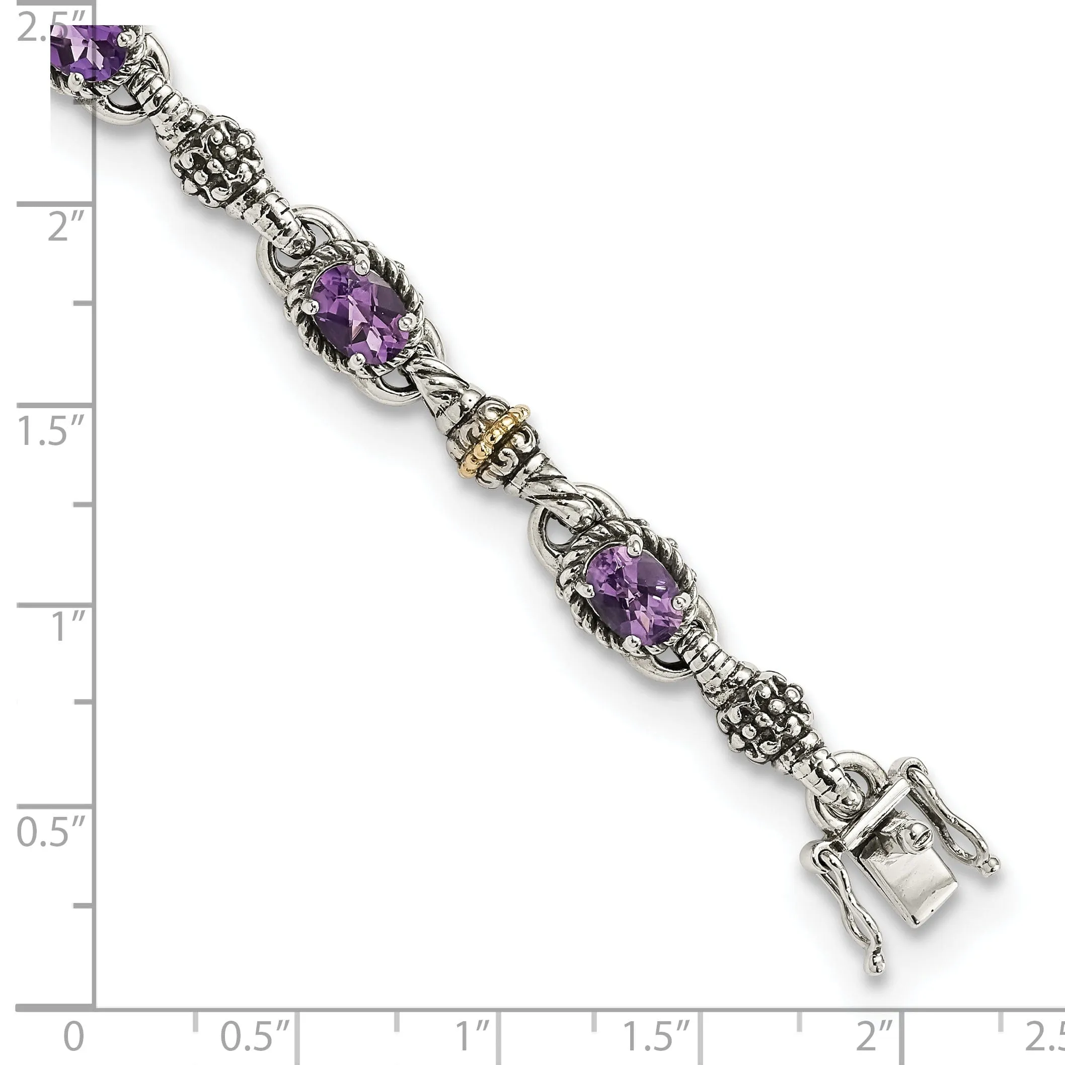 Sterling Silver Gold Amethyst 7.25 Bracelet