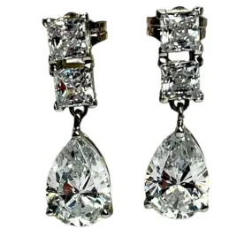 Sterling Silver MEDA Cubic Zirconia Drop Dangle Earrings Formal Elegant Bridal