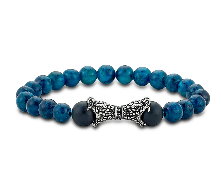 Sterling Silver Men's Snake Head Chrysocolla Bead "Tarakan" Bracelet