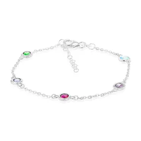 Sterling Silver Multicolor Zirconia 19cm Bracelet