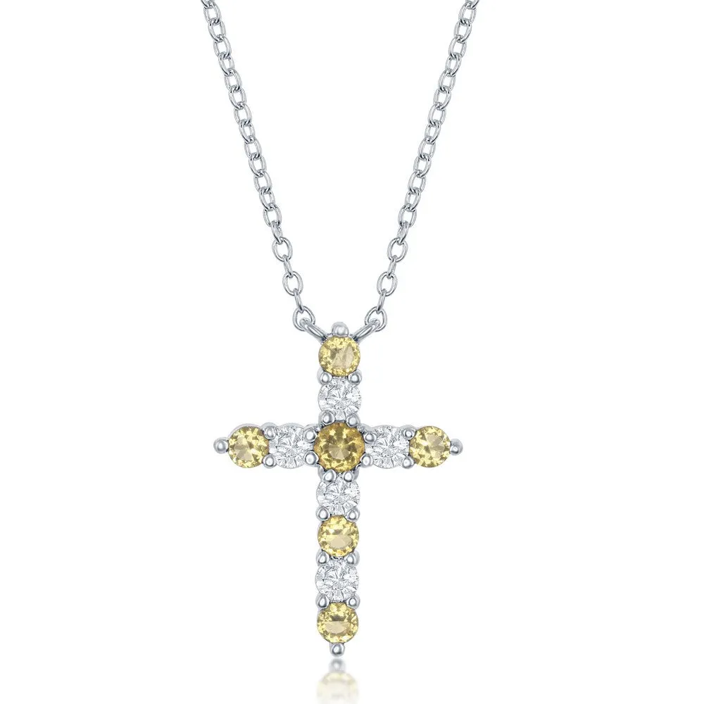 Sterling Silver November Birthstone Cross Necklace (95269)