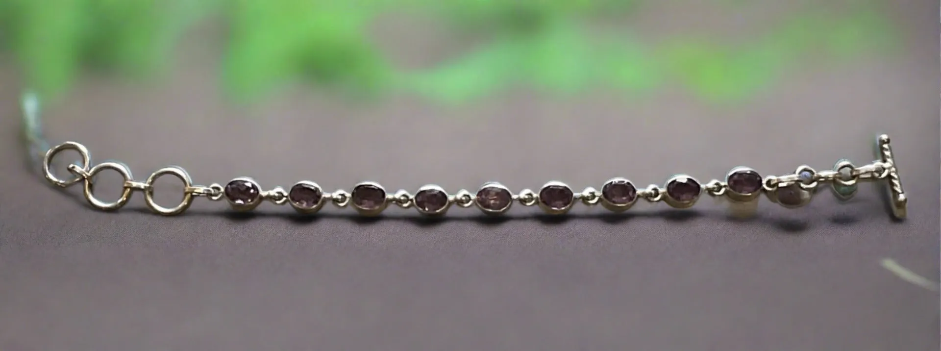 Sterling Silver Oval Amethyst Toggle Clasp Bracelet