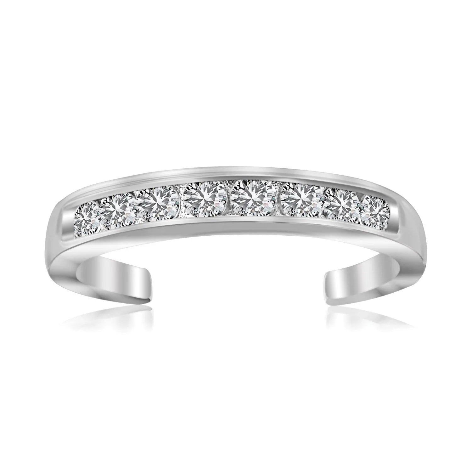 Sterling Silver Rhodium Finished Toe Ring Tone Cubic Zirconia Accents