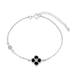 Sterling Silver Rhodium Plated Lucky 4 Leaf Bracelet ERLB017