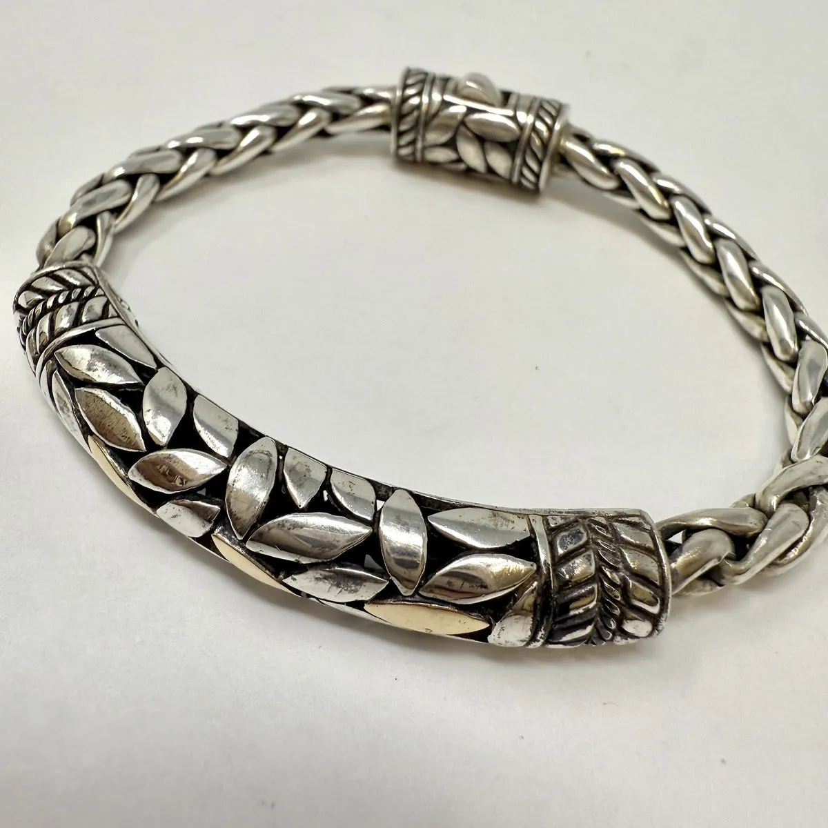 Sterling Silver Wheat  Bracelet with 18K Gold Accent