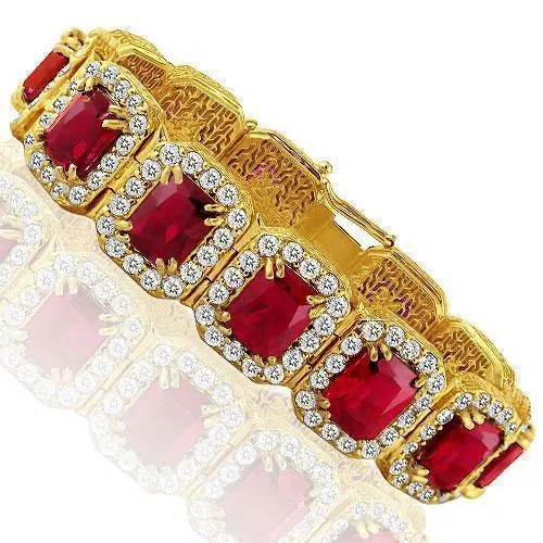 Sterling Silver Yellow Gold Plated Semi-Precious Crystal Ruby Bracelet