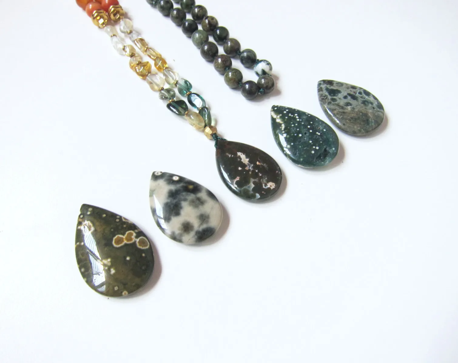 Stunning Chakra Gems in Dark Green Emerald Jasper Pendant