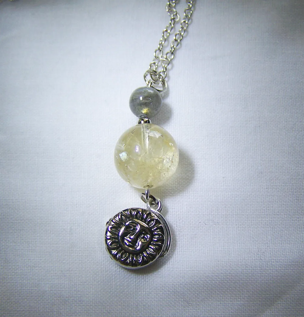 Sun and Moon Citrine Labradorite Gemstone Pendant Necklace