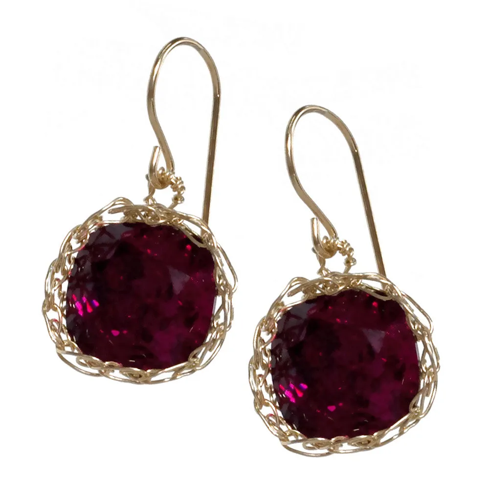 Swarovski Ruby earrings , sparkly red dangle earrings in gold filled