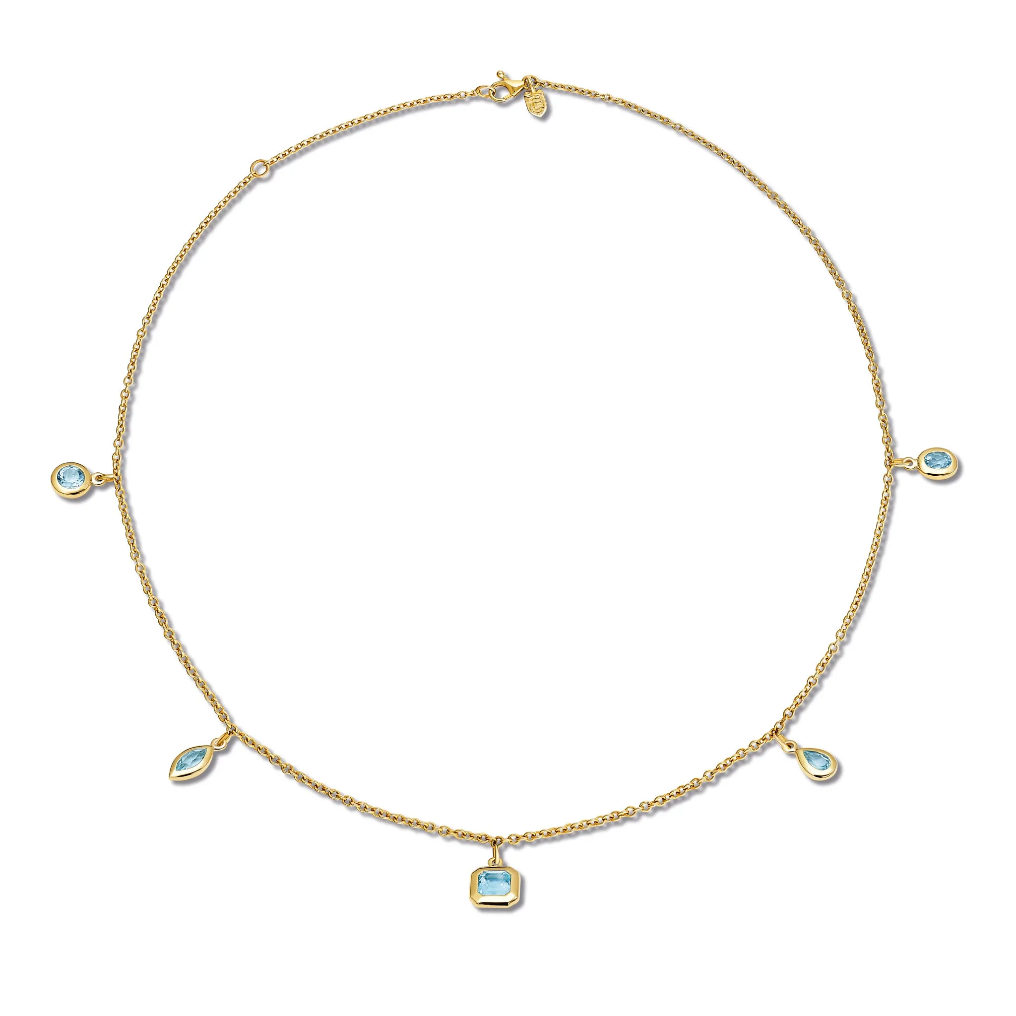 Talya Five Mixed Stone Necklace Yellow Gold - Blue Topaz