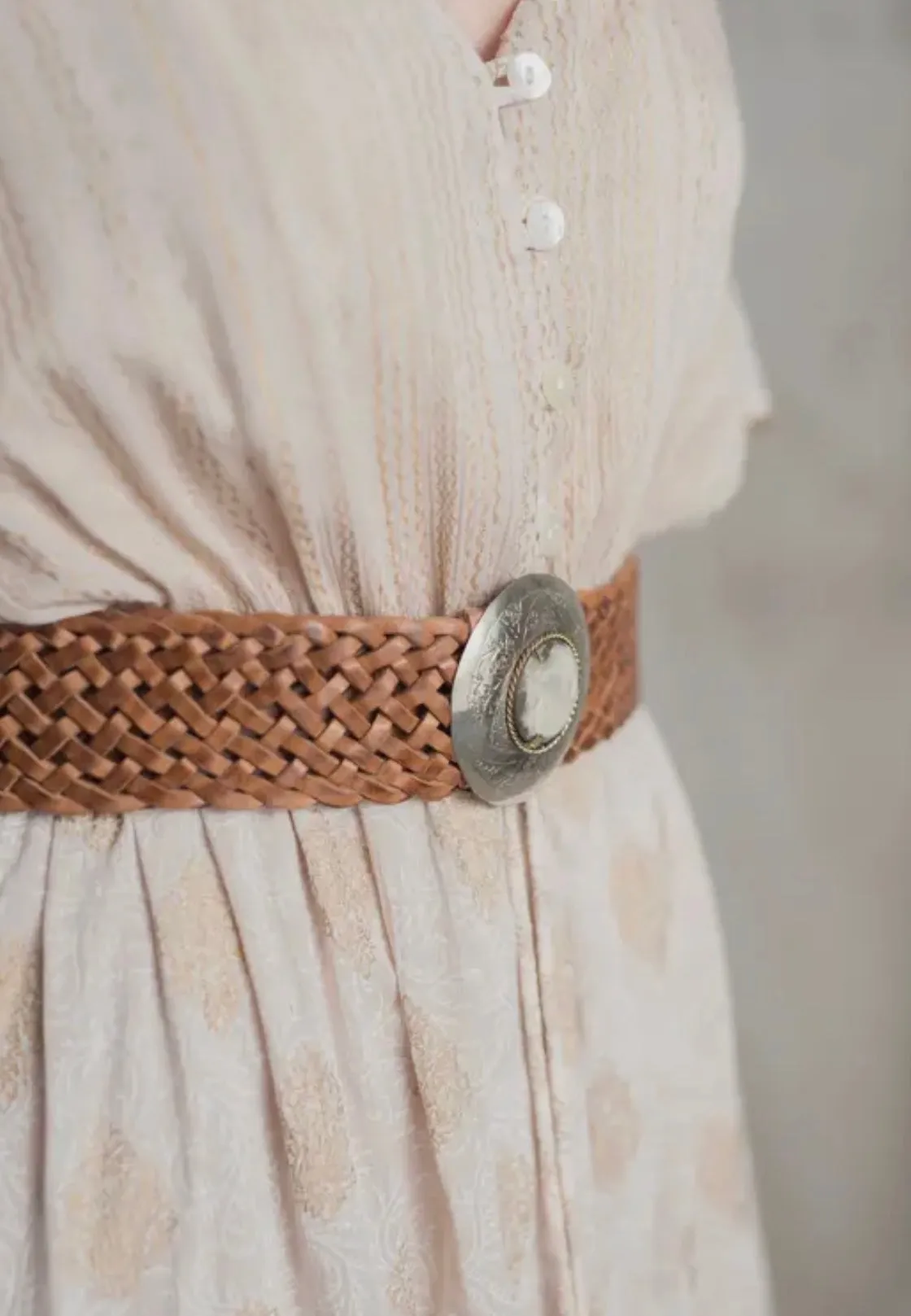 Tan Leather Braided Belt - Small