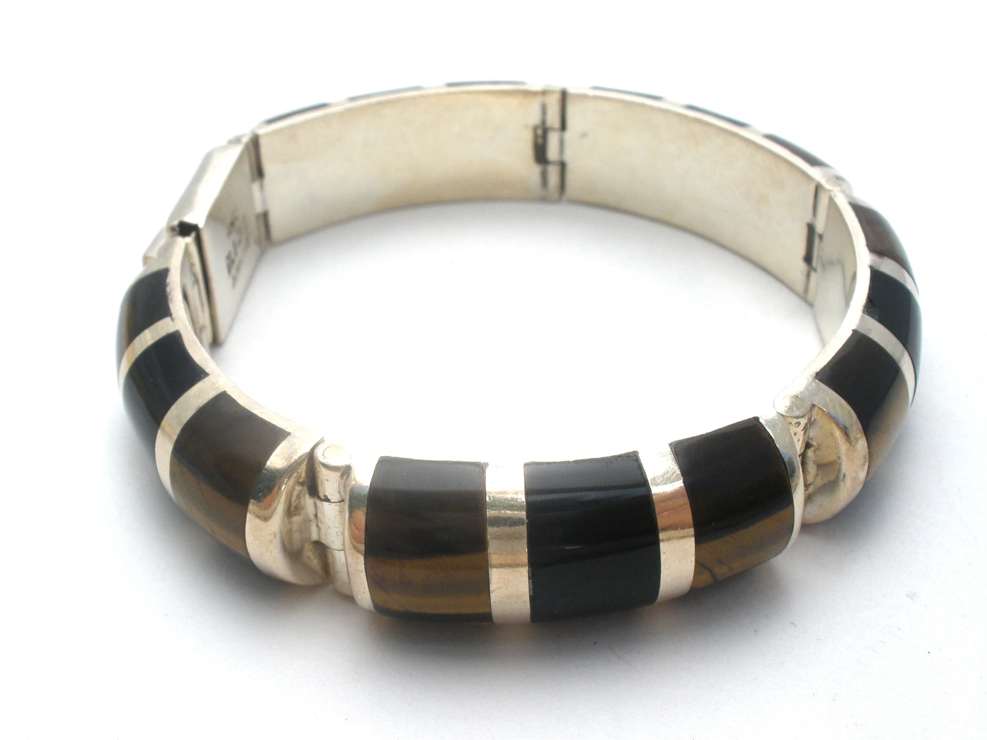 Taxco Tiger's Eye & Black Onyx Bracelet 950 Silver