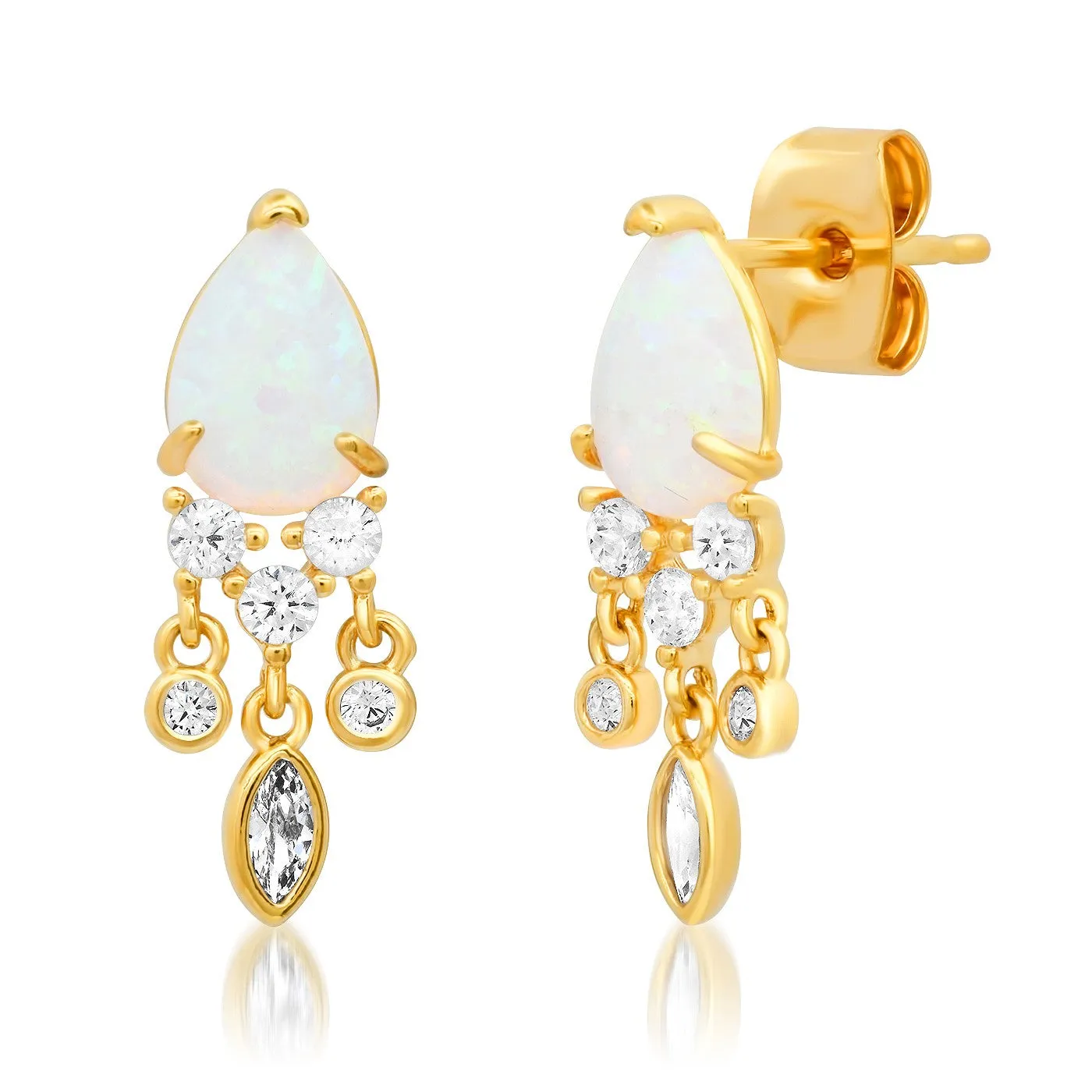 Teardrop Opal Studs with Dripping CZ Stones