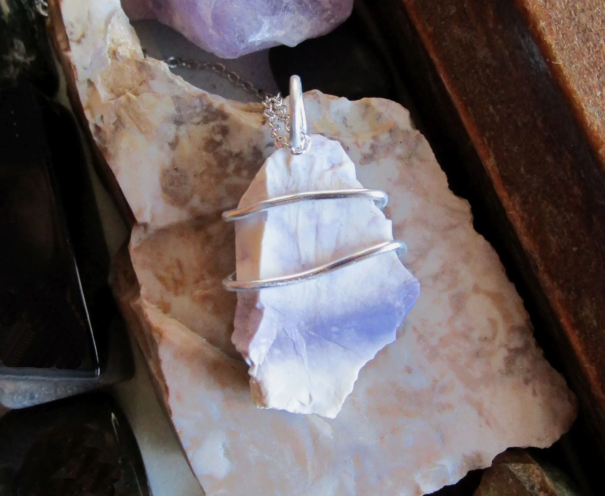 Tiffany Stone Natural Violet Opal Fluorite Pendant Necklace