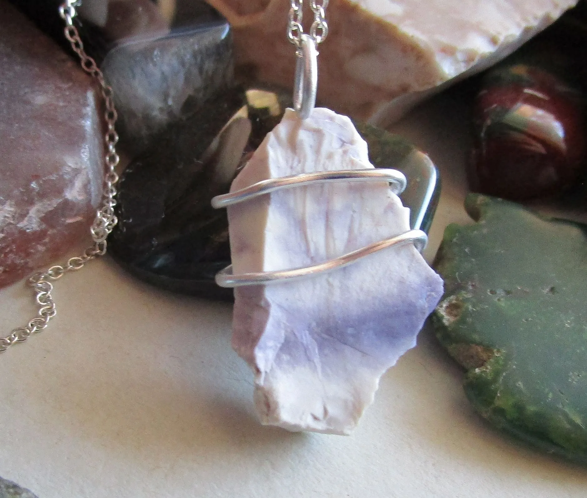 Tiffany Stone Natural Violet Opal Fluorite Pendant Necklace