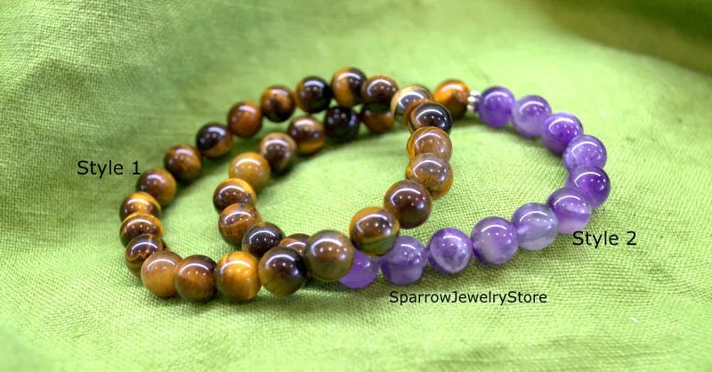 Tiger eye stretch bracelet Adjustable amethyst tiger eye bracelets Protection success talisman Healing crystal bracelet Summer bracelets