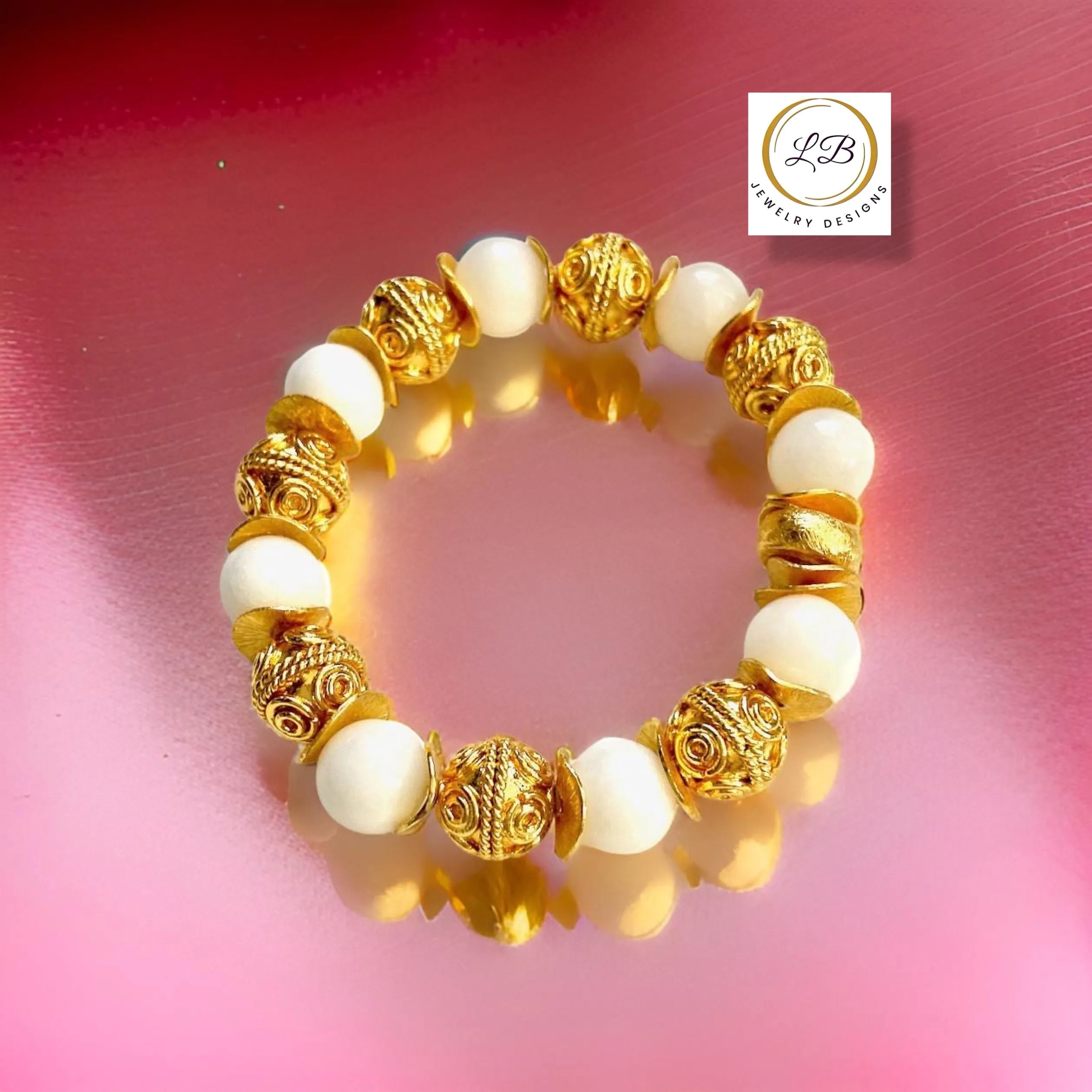 Timeless 22k Gold Vermeil Bali Beads & Alabaster Gemstone Bracelet