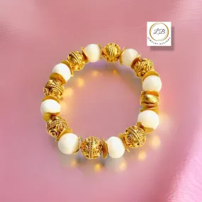 Timeless 22k Gold Vermeil Bali Beads & Alabaster Gemstone Bracelet