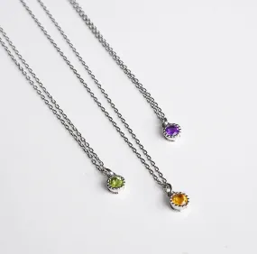 Tiny Gemstone  Silver Necklaces,  .925 sterling silver  Daily  Vibrations Chakra Birthstone Luxury Necklace