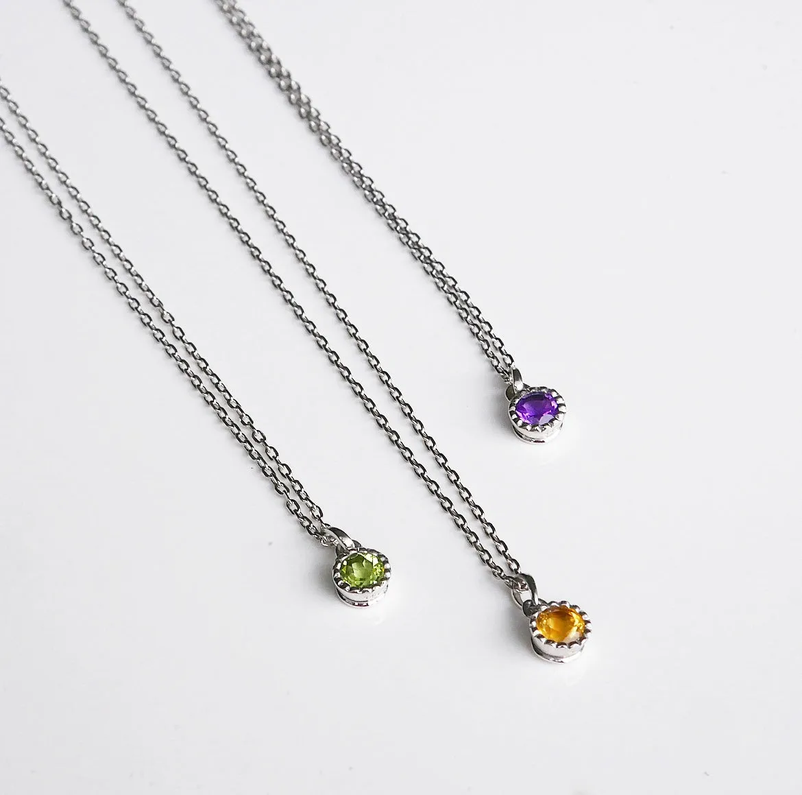 Tiny Gemstone  Silver Necklaces,  .925 sterling silver  Daily  Vibrations Chakra Birthstone Luxury Necklace