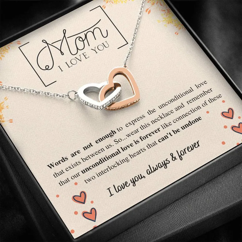 To my Mom Necklace, Unconditional Love Is Forever Interlocking Hearts Necklace, Mommy Gift, Mother's Day Gift Jewelry