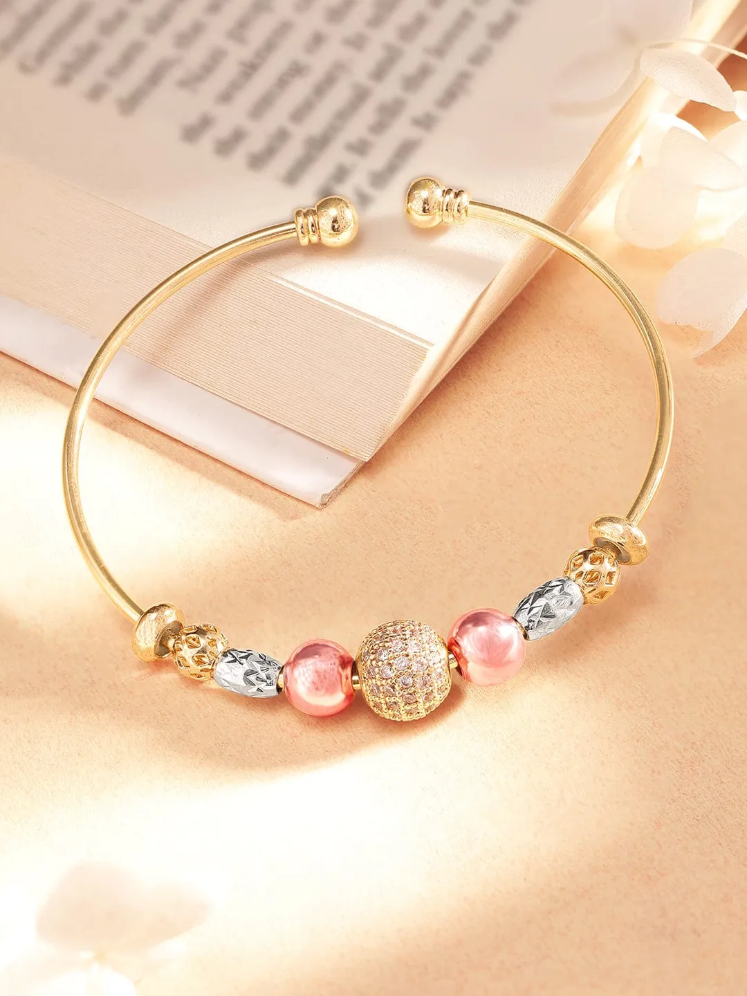 TOKYO TALKIES X Rubans 18K Gold Plated Zirconia Beaded Charm Adjustable Minimal Bracelet