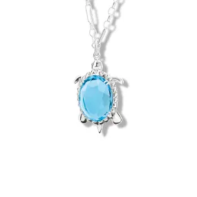 Tortuga Large Necklace Pendant Silver - Blue Topaz & Diamond