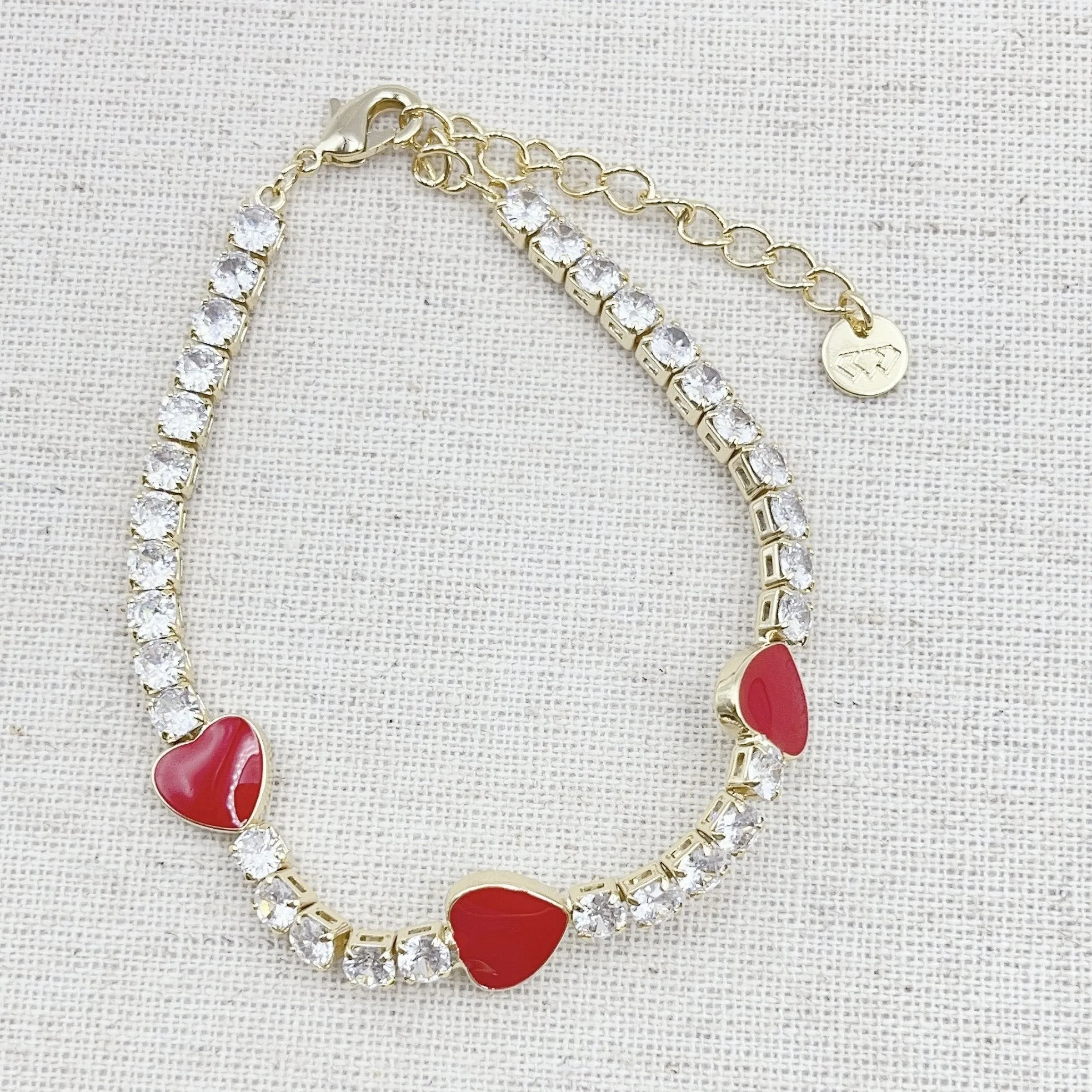 Treasure Jewels Crystal Heart Bracelet in Red Acrylic