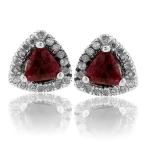 Trillion Ruby and Diamond Halo Stud Earrings