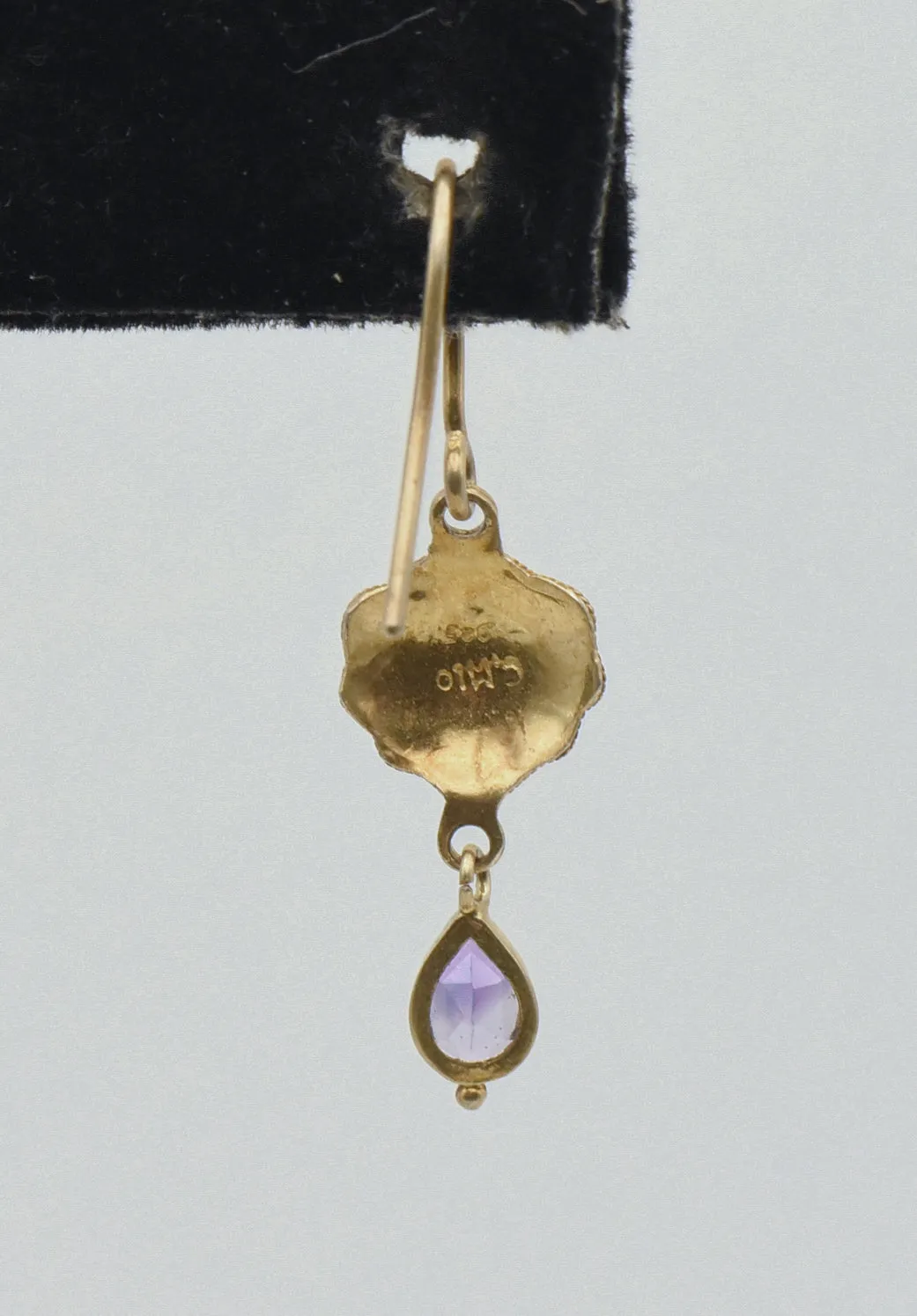 UNMATCHED Vintage Gold Tone Amethyst Sterling Silver Dangle Earring - MISSING STONE