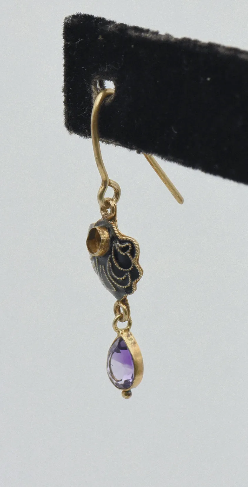 UNMATCHED Vintage Gold Tone Amethyst Sterling Silver Dangle Earring - MISSING STONE