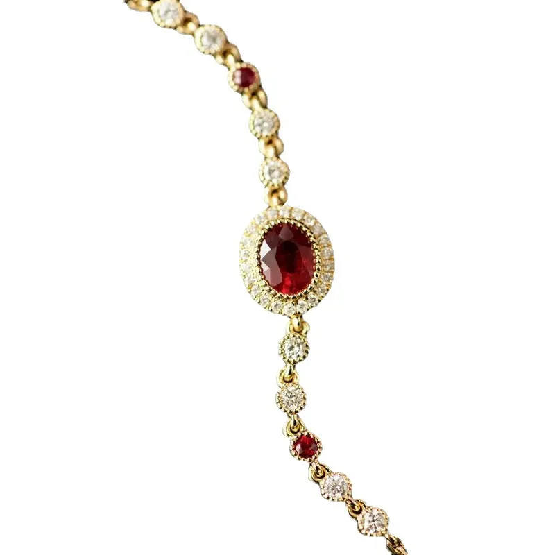 VAIGE Radiant Ruby Vintage Charm Bracelet in Elegant Red and Gold