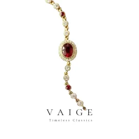 VAIGE Radiant Ruby Vintage Charm Bracelet in Elegant Red and Gold