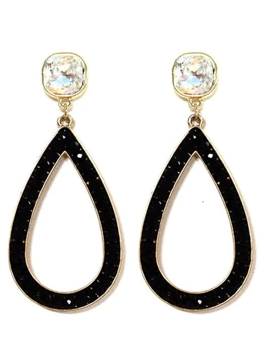 VE2764 Maya Iridescent Post Rhinestone Outline Teardrop Earrings