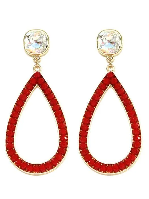 VE2764 Maya Iridescent Post Rhinestone Outline Teardrop Earrings