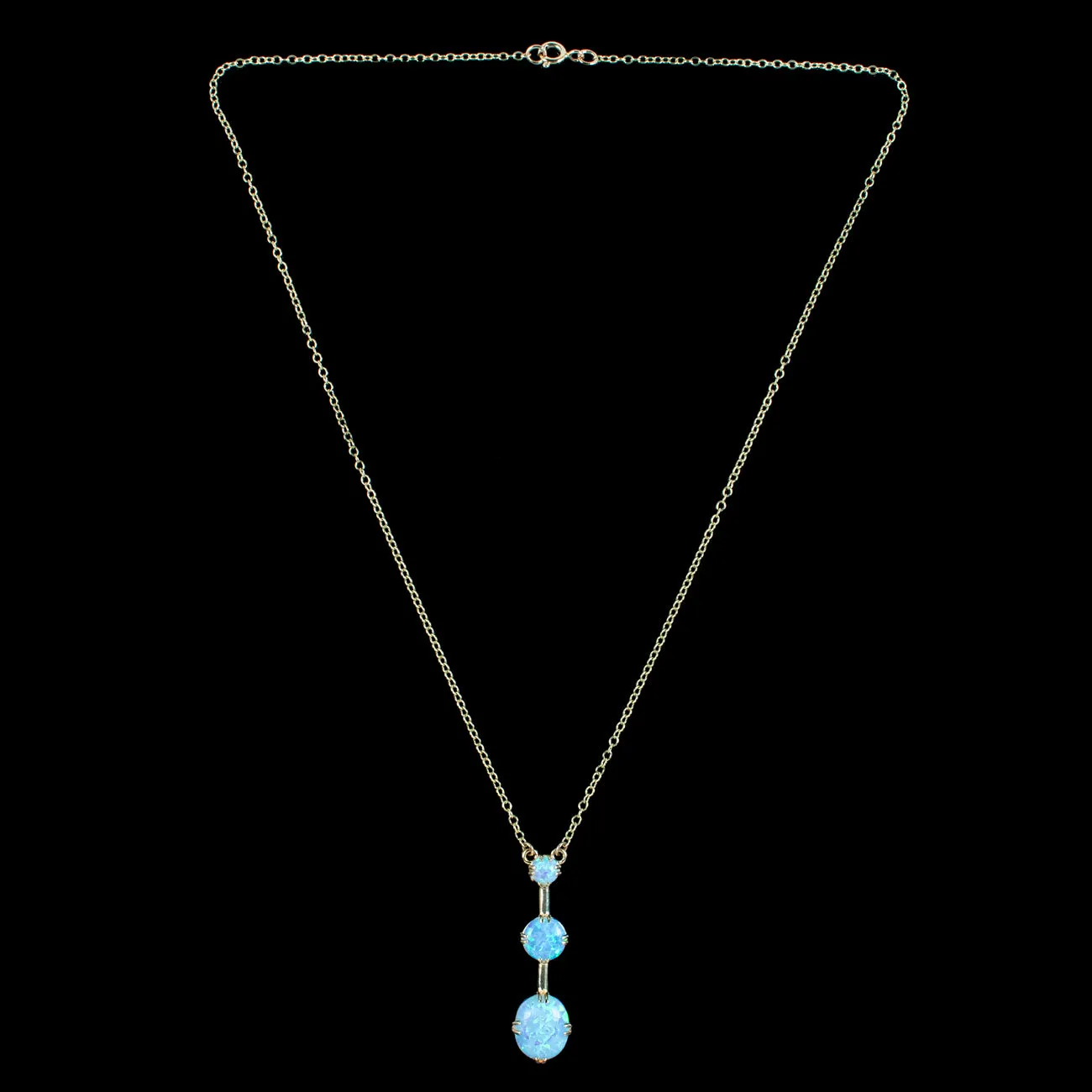 Victorian Style Opal Trilogy Lavaliere Necklace 9ct Gold