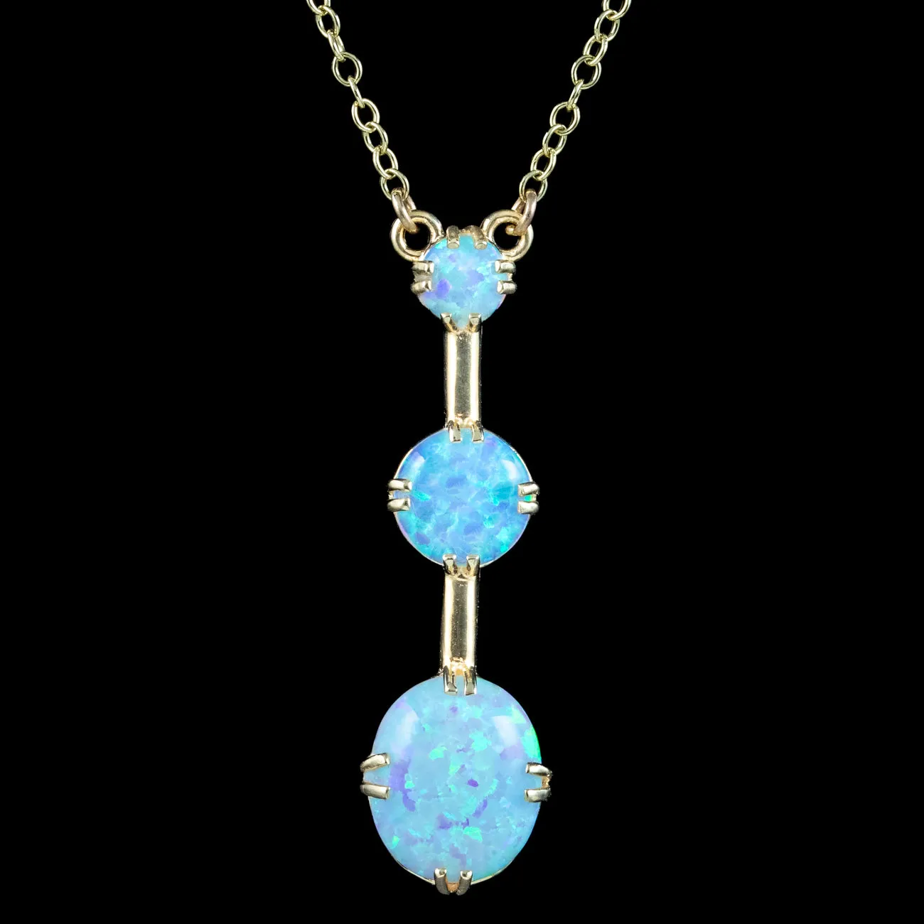 Victorian Style Opal Trilogy Lavaliere Necklace 9ct Gold