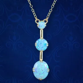 Victorian Style Opal Trilogy Lavaliere Necklace 9ct Gold