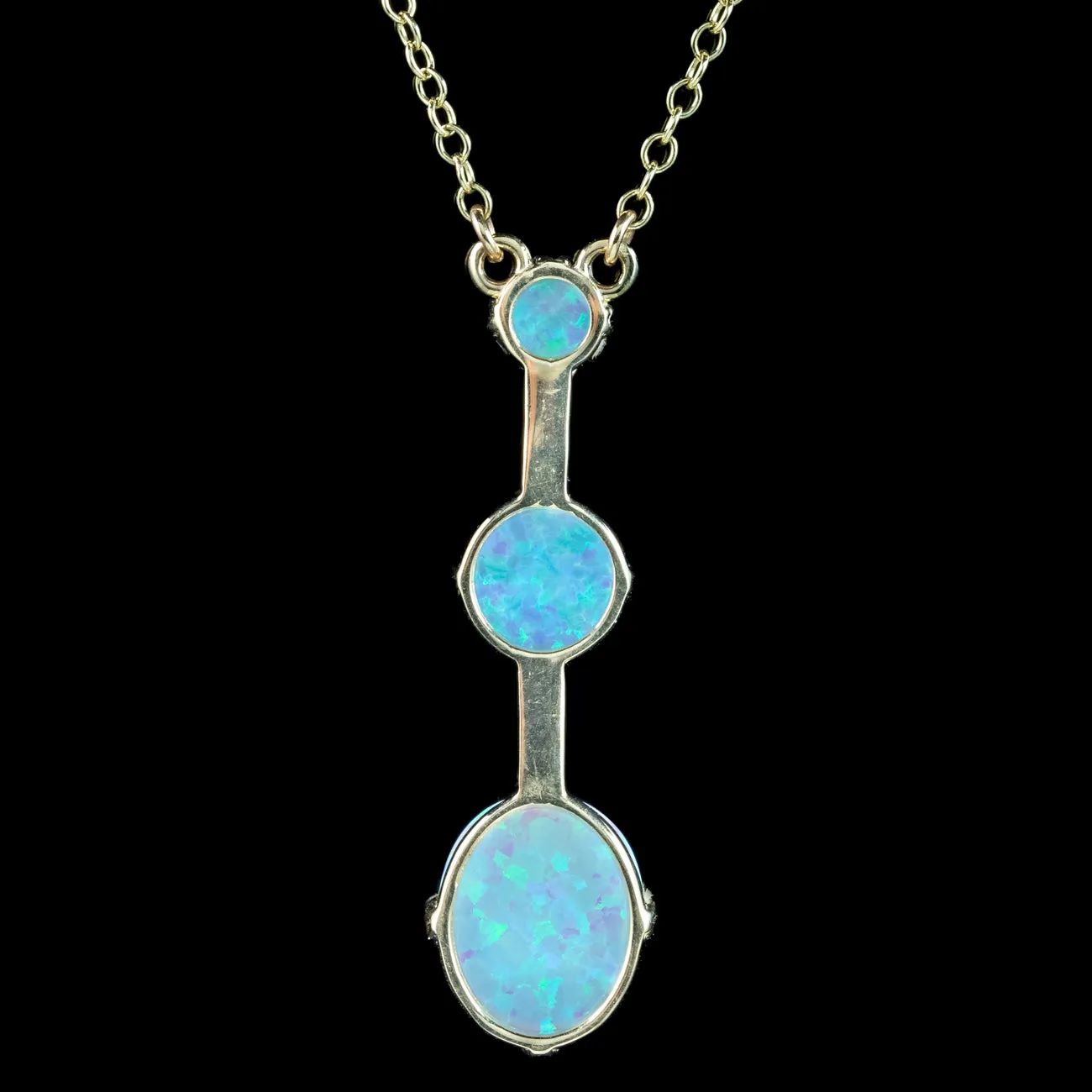 Victorian Style Opal Trilogy Lavaliere Necklace 9ct Gold