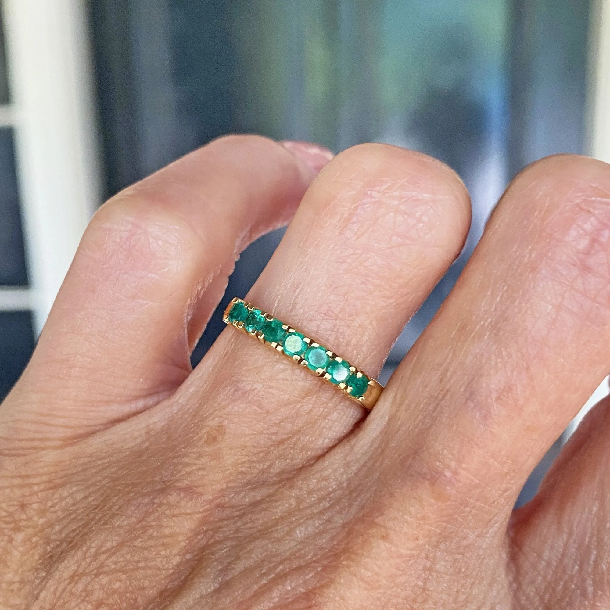 Vintage 18K Gold Emerald Stacking Band Ring, Sz 6.75