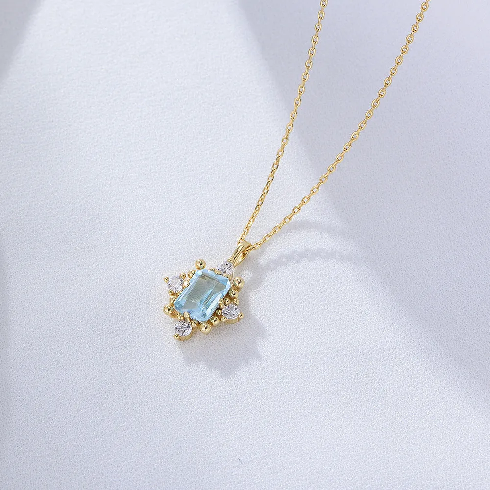 Vintage Blue Topaz Rectangle Pendant Silver for Women