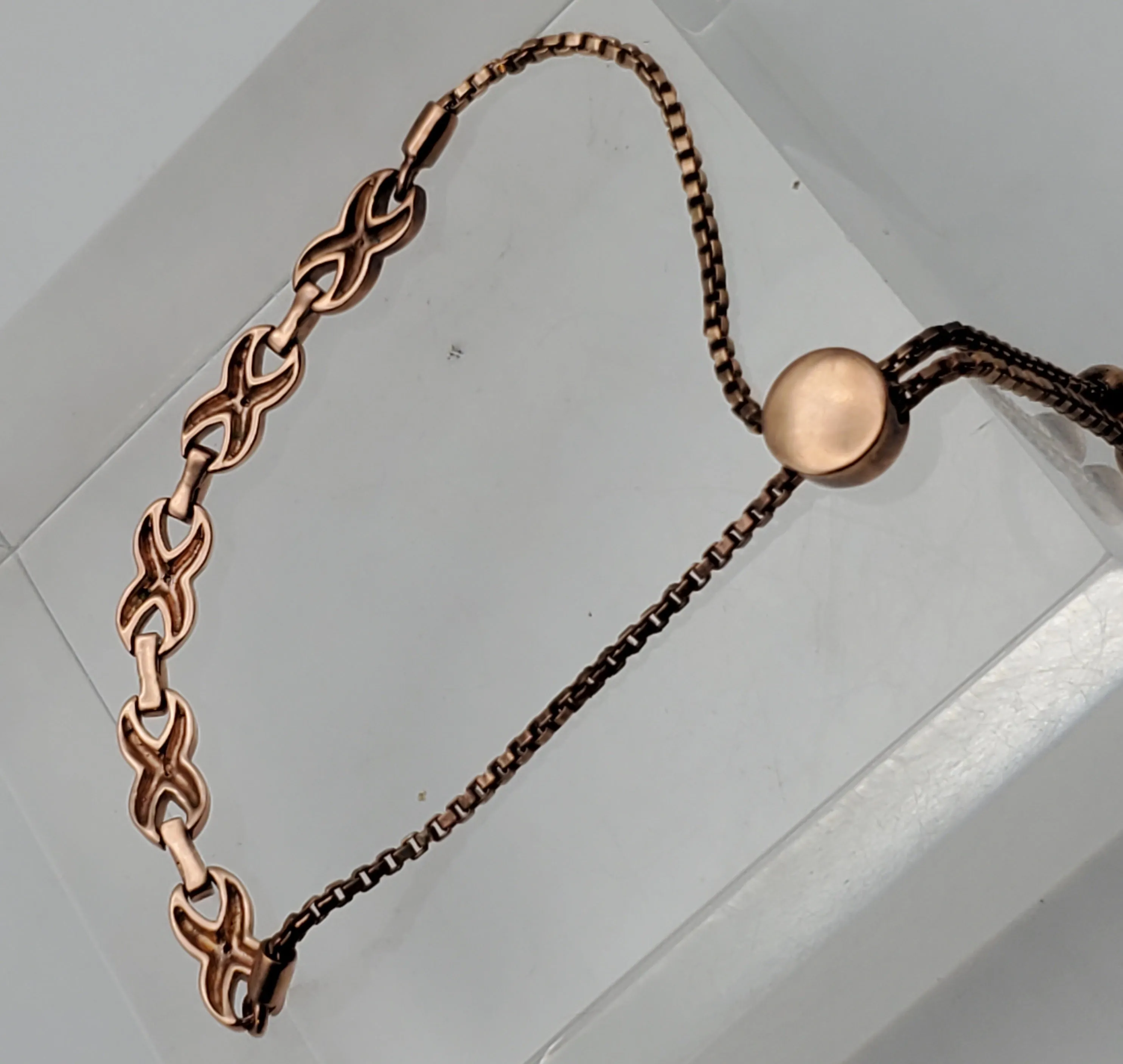 Vintage Brass Copper Tone Diamond Studded Lariat Bracelet