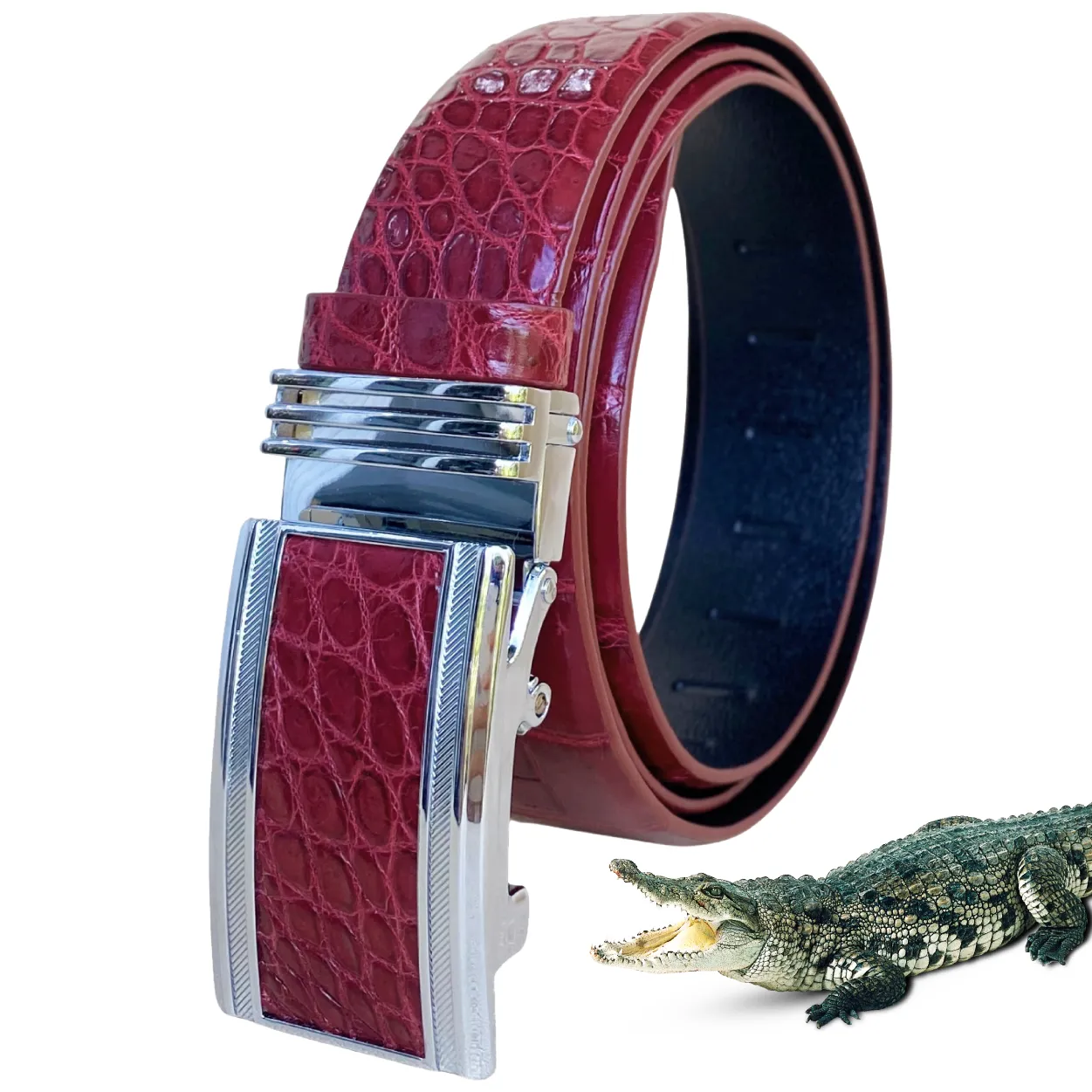 Vintage Burgundy Alligator Belt Men's - Automatic Buckle | BE-RED-70