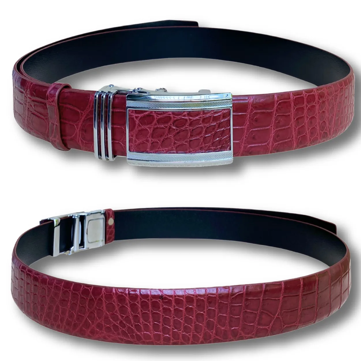 Vintage Burgundy Alligator Belt Men's - Automatic Buckle | BE-RED-70