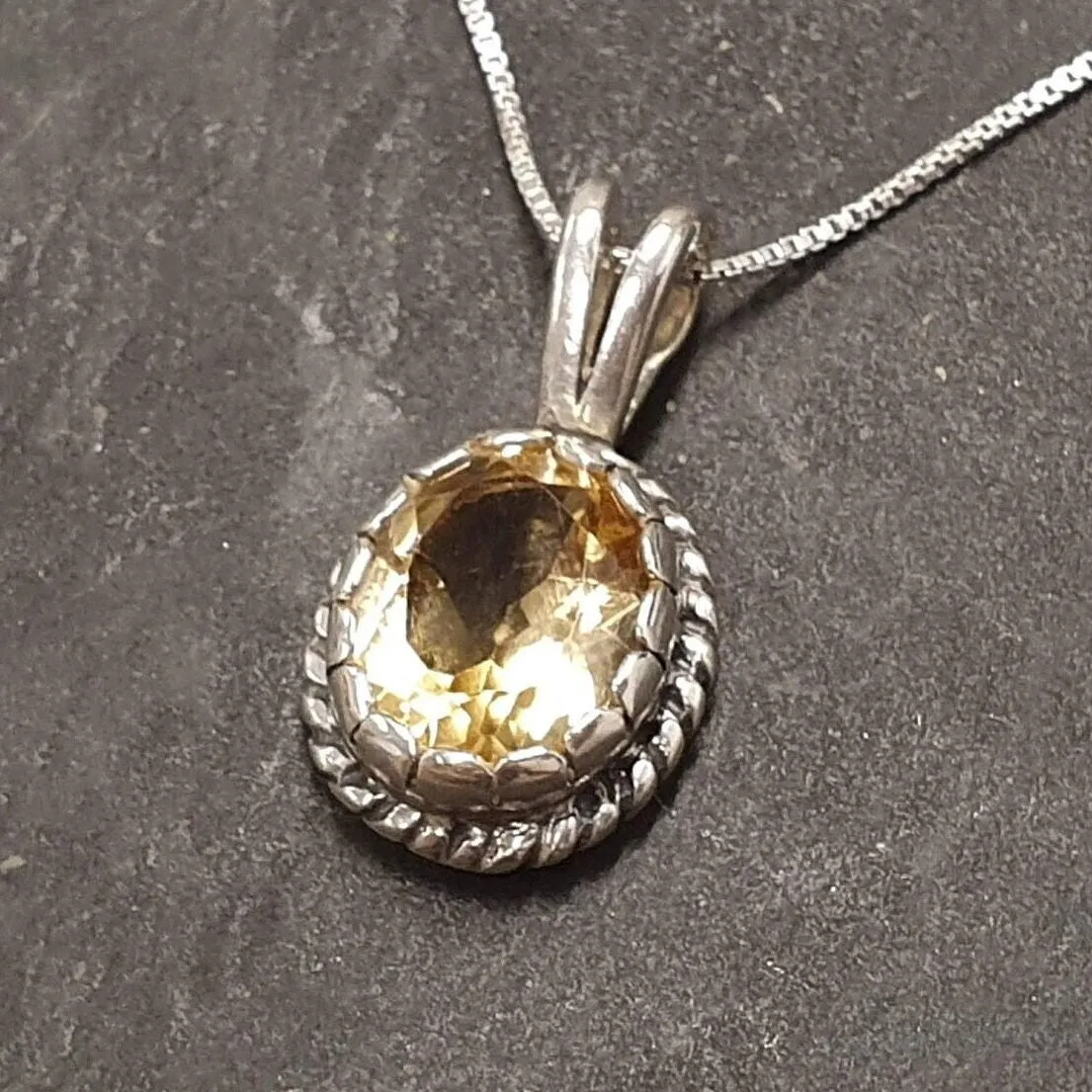 Vintage Citrine Necklace - Natural Citrine Pendant - November Birthstone Necklace