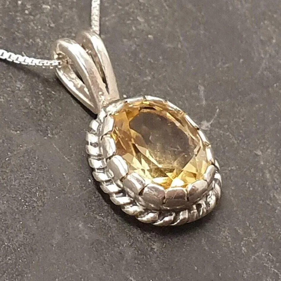 Vintage Citrine Necklace - Natural Citrine Pendant - November Birthstone Necklace