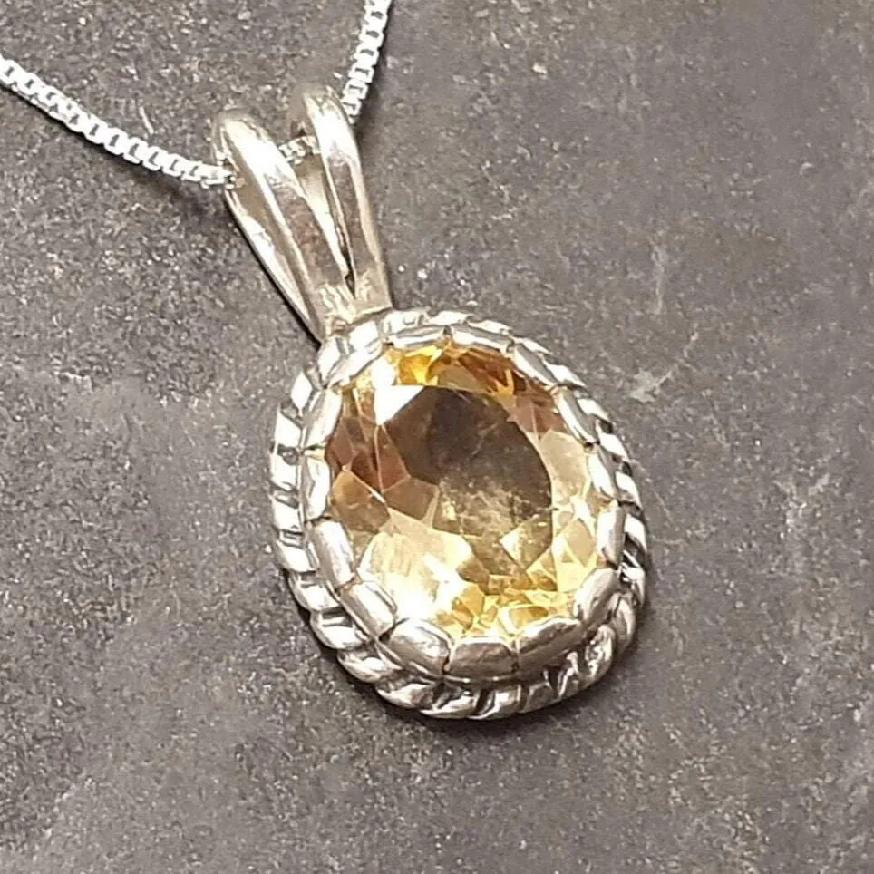 Vintage Citrine Necklace - Natural Citrine Pendant - November Birthstone Necklace