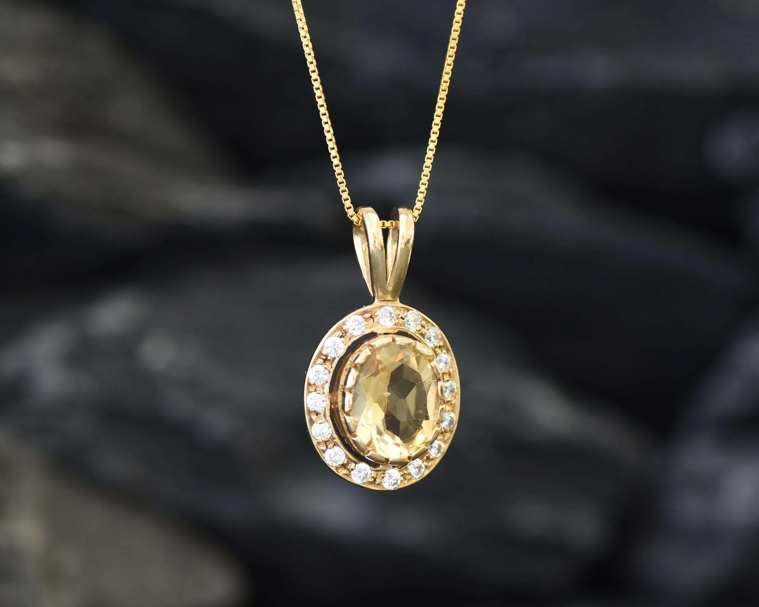 Vintage Citrine Pendant - Natural Citrine Necklace, Gold Citrine Pendant