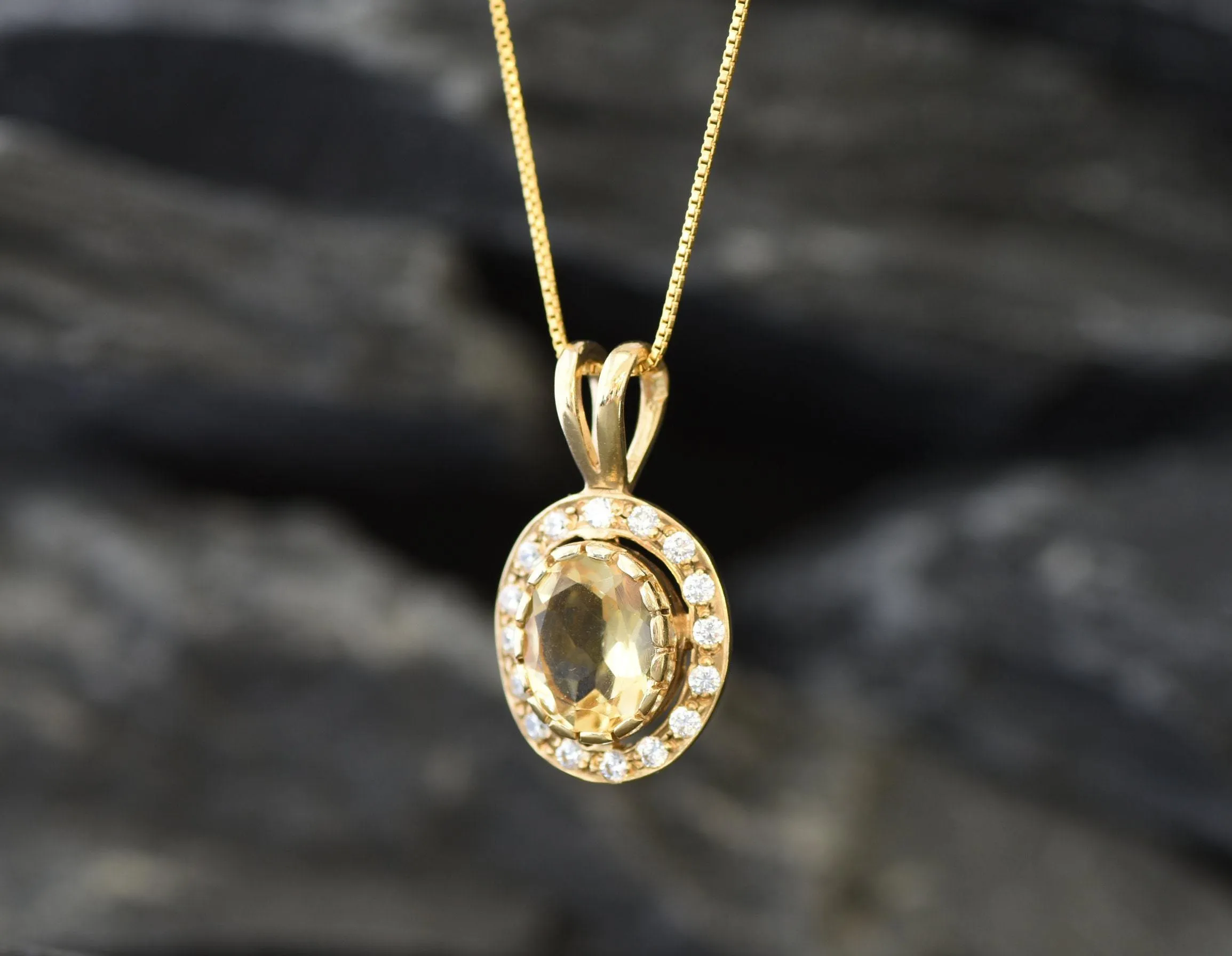 Vintage Citrine Pendant - Natural Citrine Necklace, Gold Citrine Pendant